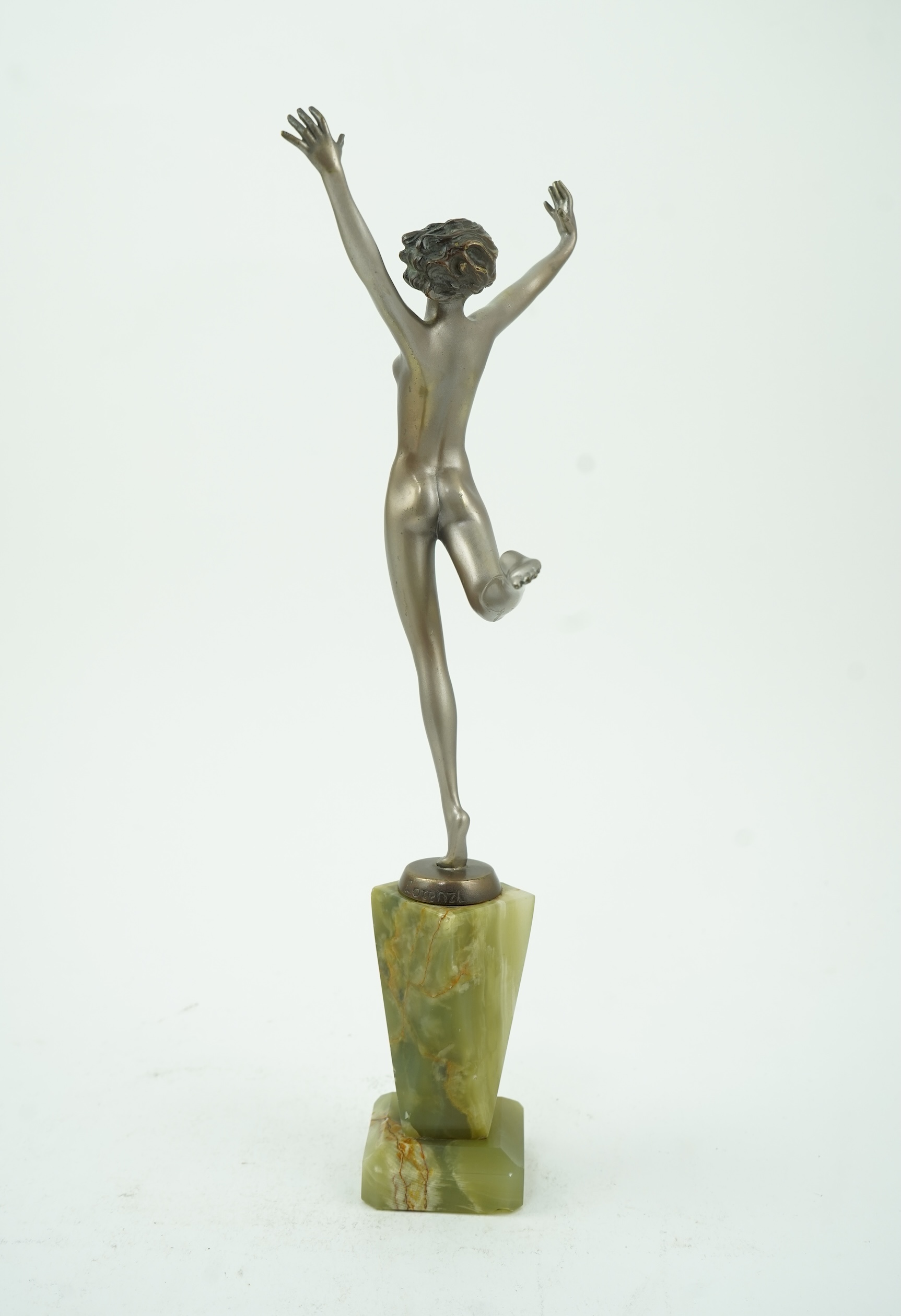 Josef Lorenzl (Austrian, 1892-1950): An Art Deco silvered bronze model of a dancer